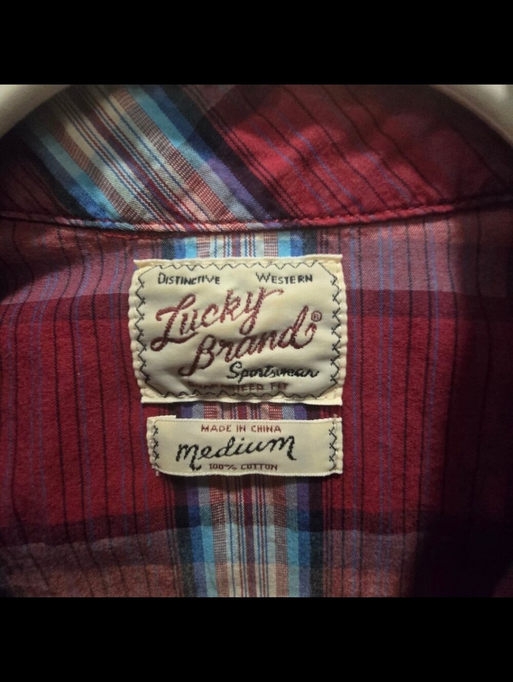 Lucky Brand Western Pearl Snap Shirt Burgandy Plaid Cowboy Ranchwear Y2K. - Picture 3 of 8